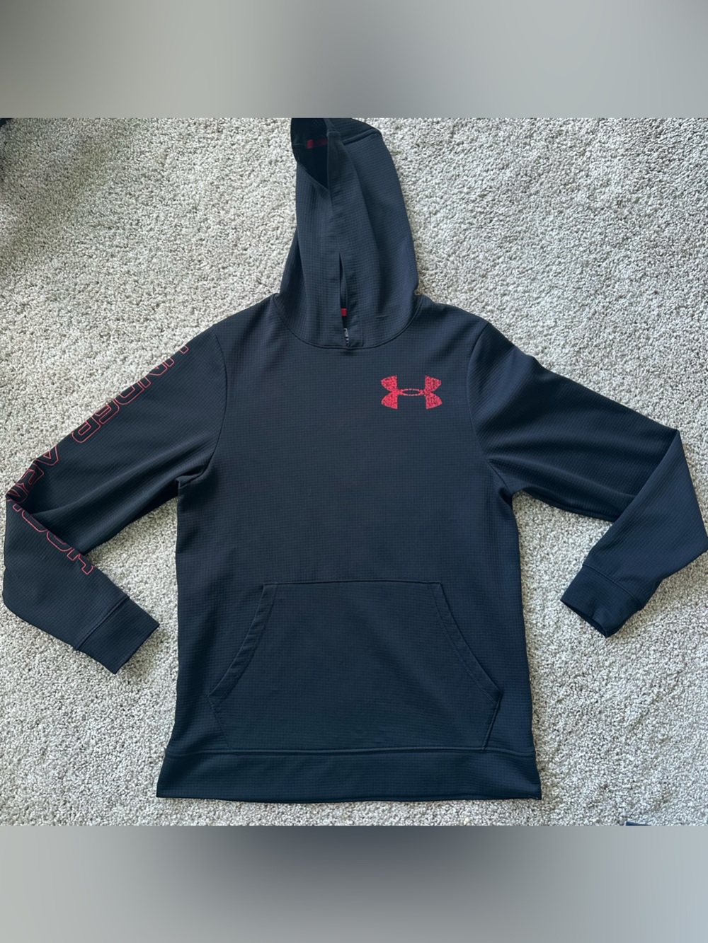 Under Armour AllSeasonGear Men's Pullover Hoodie S Black/Red Loose Waffle 371